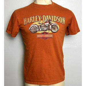 Distressed look WHITES HARLEY DAVIDSON LEBANON PA T-Shirt  American Flag ORANGE